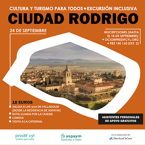 Cartel de la experiencia con foto aérea de Ciudad Rodrigo, itinerario y logos organizadores
