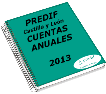 Dibujo de un Cuaderno en el que se puede leer PREDIF Castilla y León Cuntas anuales 2013