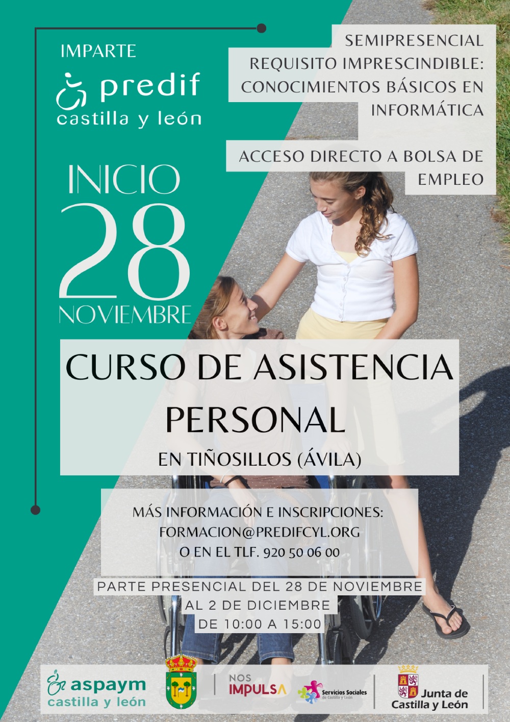 Cartel del curso de asistencia personal en Tiñosillos